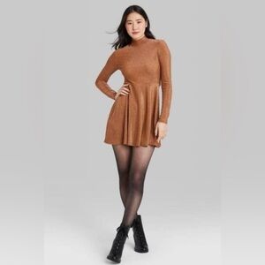 NEW Women’s Wild Fable Shimmering Brown Long Sleeve Dress Glitter Winter Sz M